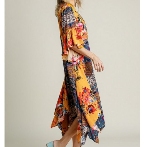 Umgee Dresses & Skirts - Umgee Maxi Dress Short Bell Sleeves Size M